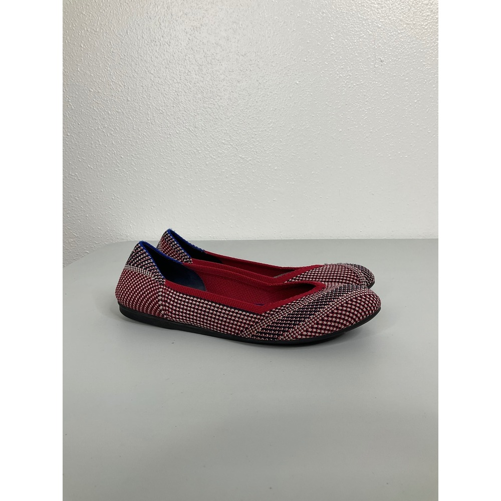 Rothys The Flat Womens 6 Red White Blue Patterned Knit Round Toe‎ Ballet Flats